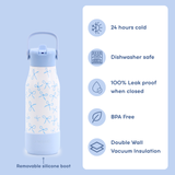 Flowee 22oz Insulated Water Bottle in Blue Bows