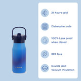 Flowee 14oz Insulated Water Bottle in Blue Gradient