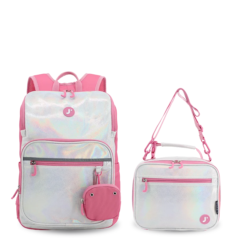 Junior Backpack With Lunch Box For School in Metallic Silver - JWorldstore