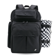Picnic Backpack with Insulated Compartments & Picnic Mat in Black - JWorldstore