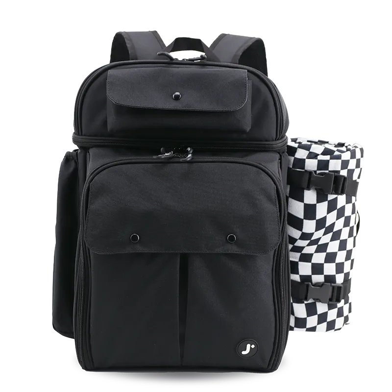 Picnic Backpack with Insulated Compartments & Picnic Mat in Black - JWorldstore