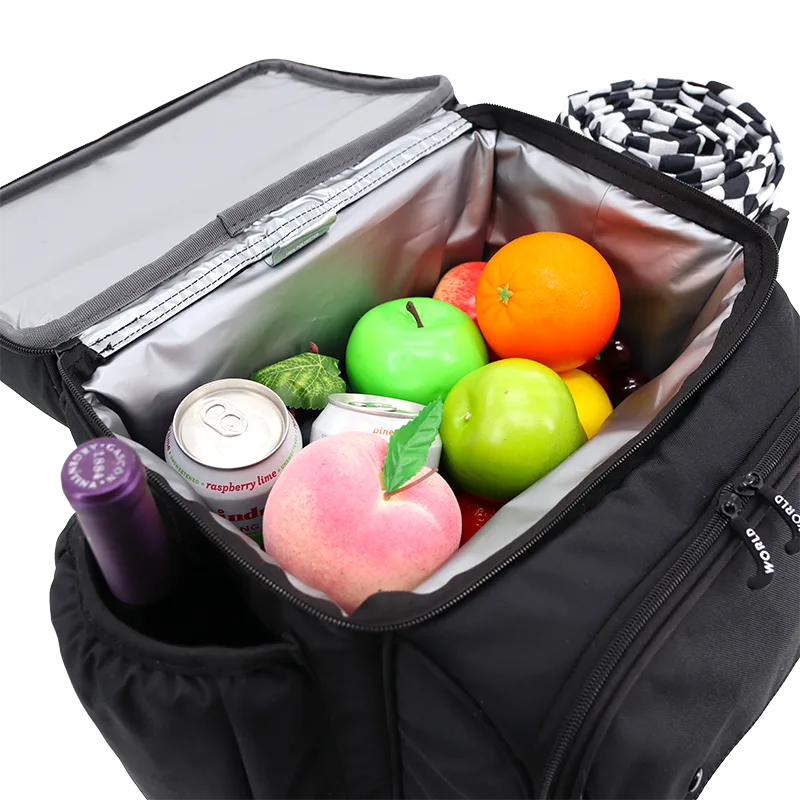 Picnic Backpack with Insulated Compartments & Picnic Mat in Black - JWorldstore