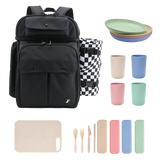 Picnic Backpack with Insulated Compartments & Picnic Mat in Black - JWorldstore