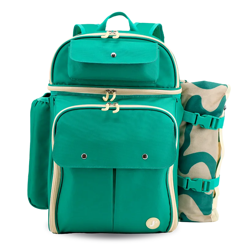 Picnic Backpack with Insulated Compartments & Picnic Mat in Green - JWorldstore