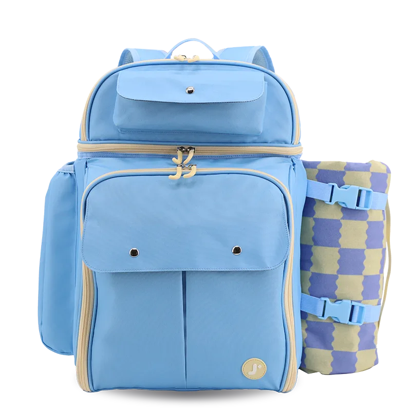 Picnic Backpack with Insulated Compartments & Picnic Mat in Sky Blue - JWorldstore