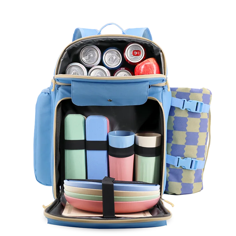 Picnic Backpack with Insulated Compartments & Picnic Mat in Sky Blue - JWorldstore