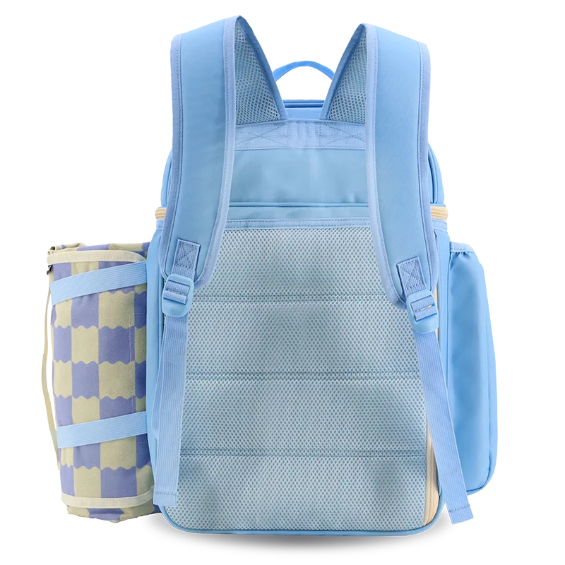 Picnic Backpack with Insulated Compartments & Picnic Mat in Sky Blue - JWorldstore