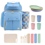 Picnic Backpack with Insulated Compartments & Picnic Mat in Sky Blue - JWorldstore