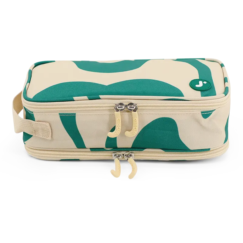 Doodle Pencil Case with Handle Strap in Green Swirl - JWorldstore