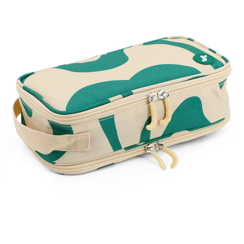 Doodle Pencil Case with Handle Strap in Green Swirl - JWorldstore