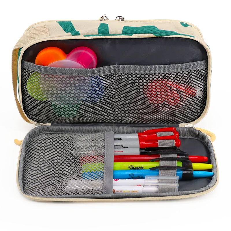 Doodle Pencil Case with Handle Strap in Green Swirl - JWorldstore