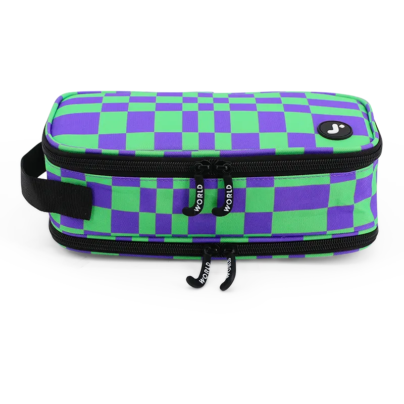 Doodle Pencil Case with Handle Strap in Pixel Checkers - JWorldstore