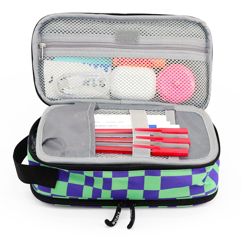 Doodle Pencil Case with Handle Strap in Pixel Checkers - JWorldstore