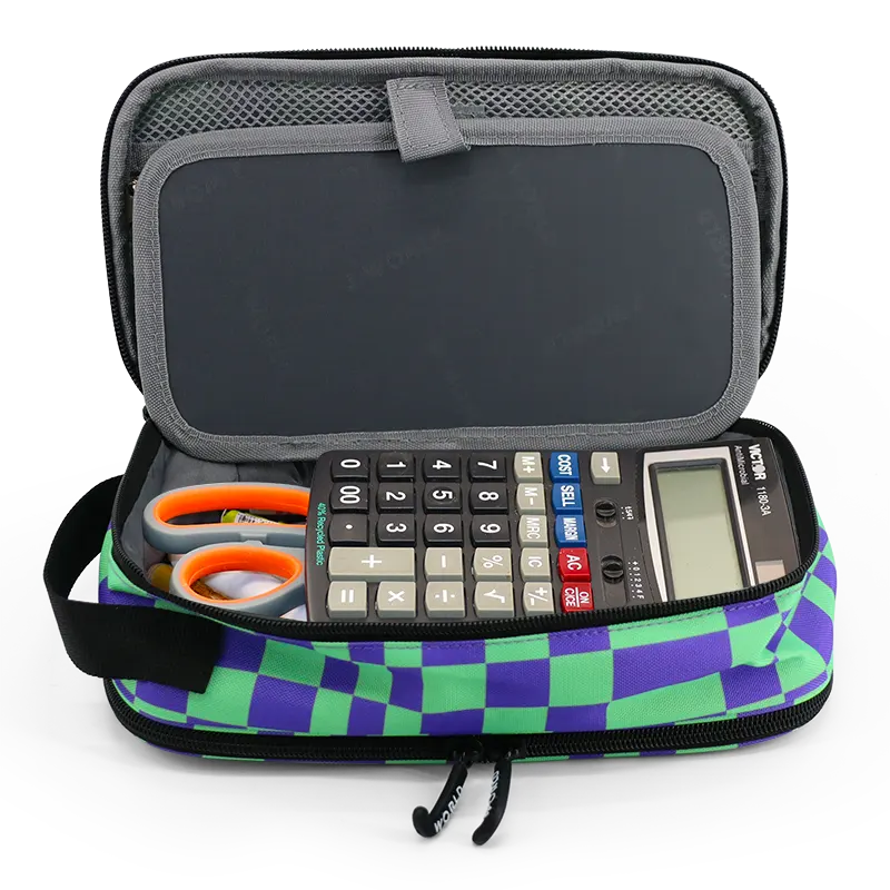 Doodle Pencil Case with Handle Strap in Pixel Checkers - JWorldstore