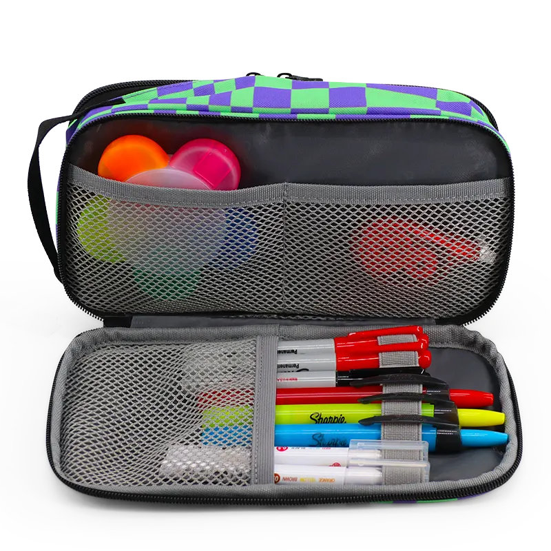 Doodle Pencil Case with Handle Strap in Pixel Checkers - JWorldstore