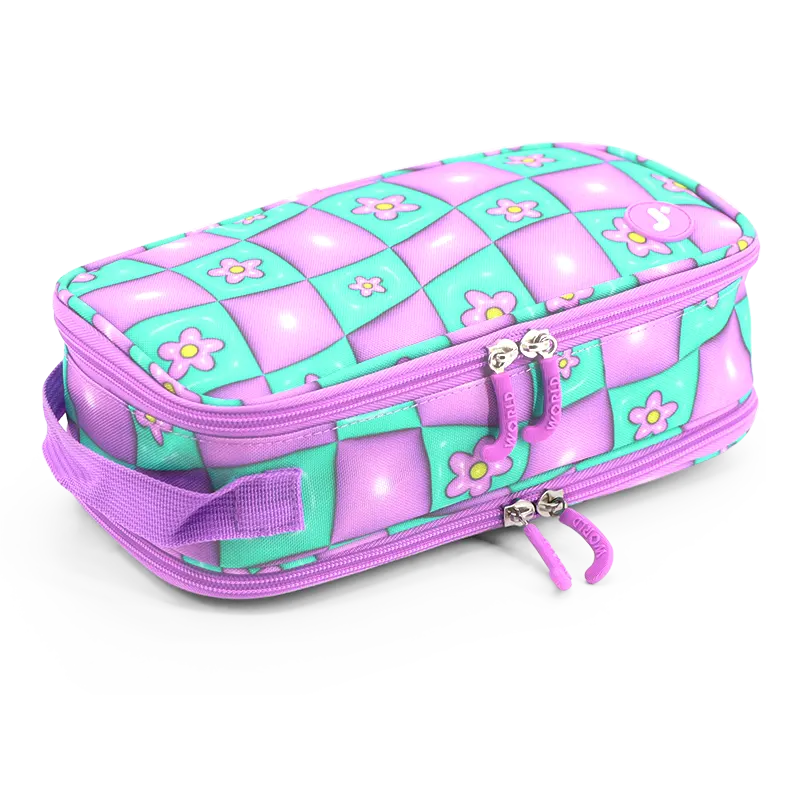 Doodle Pencil Case with Handle Strap in Puffy Flower - JWorldstore