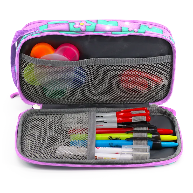Doodle Pencil Case with Handle Strap in Puffy Flower - JWorldstore